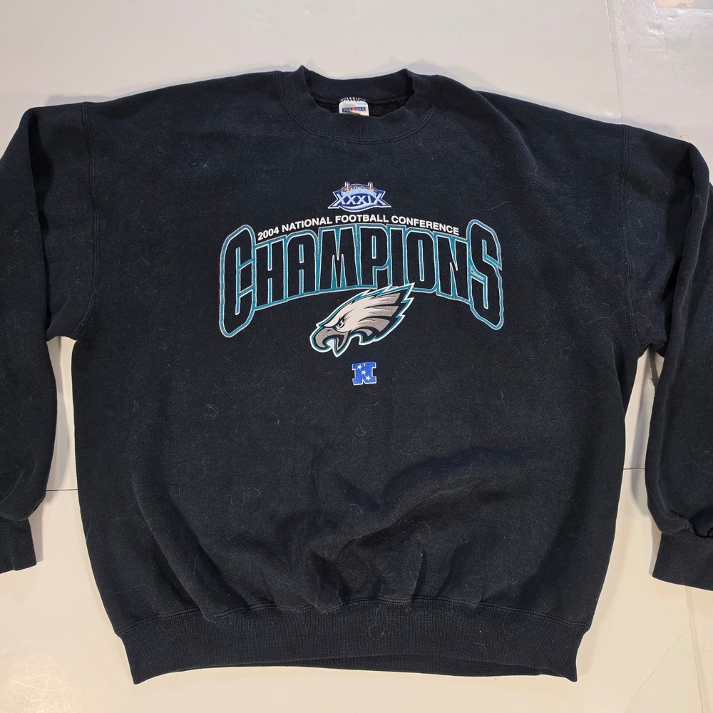 Vintage Jerzees Philadelphia Eagles 2004 NFC Champions Sweatshirt Black XL